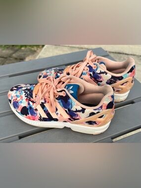 Adidas Torsion ZX FLUX Ortholite Pink PEACH Floral Running Shoes! Size 4.
